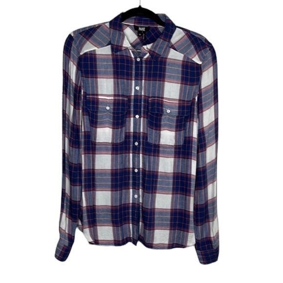 Paige Pink Blue Plaid Long Sleeve Button Up Shirt Sz XS SNAGS - Picture 1 of 5